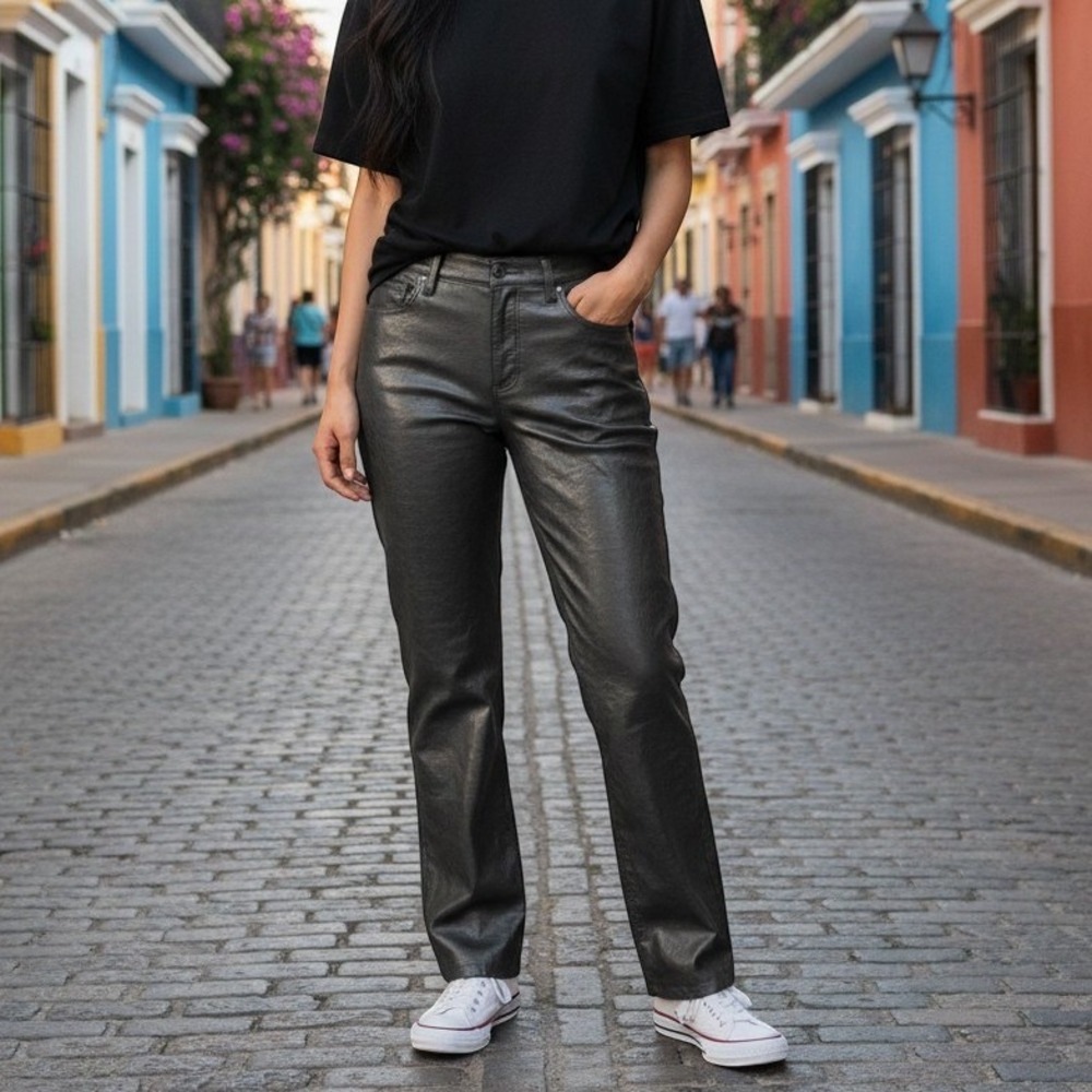 AGOLDE Sloane Pants Womens Recycled Leather Straight Grey Size 32
